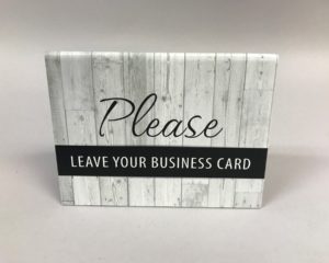 Leave Business Card / Please Register – White Barnboard & Black
