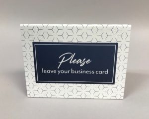 Leave Business Card / Please Register – Blue Geometric