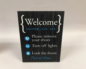 Welcome Sign – 3 Reminders – Woodgrain/Blue