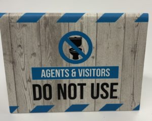 Toilet Notice – Display Sign – White Barnboard & Blue